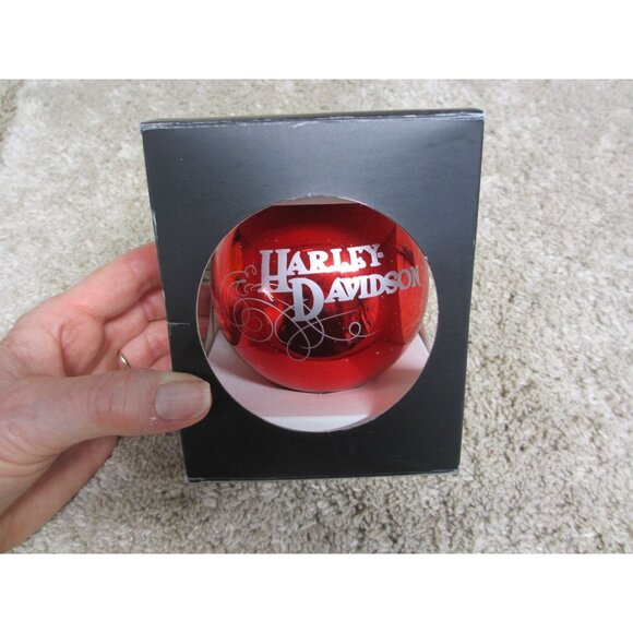 Harley-Davidson Red Glass Holiday Ornament With Logo Design In Original Box - Picture 1 of 3
